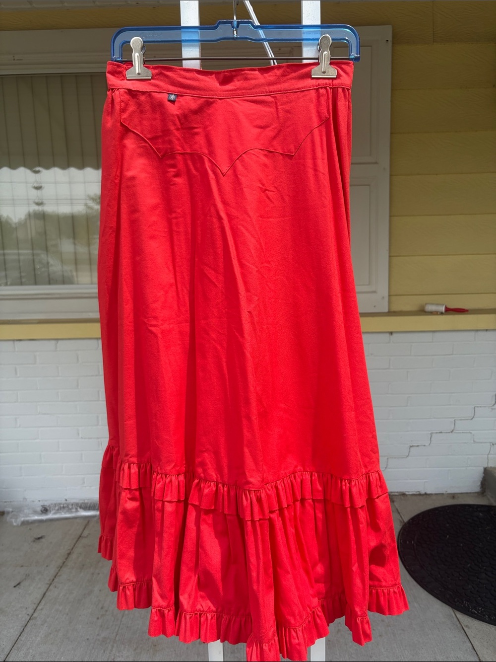 Bright Red Maxi Skirt with Ruffle Hem